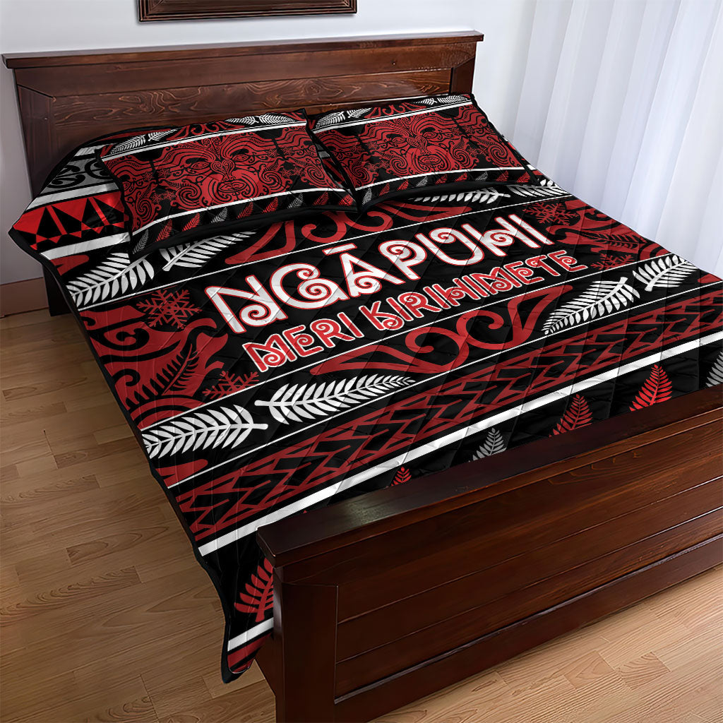 Ngapuhi Aotearoa Meri Kirihimete Quilt Bed Set Maori Silver Fern Koru Tribal Pattern