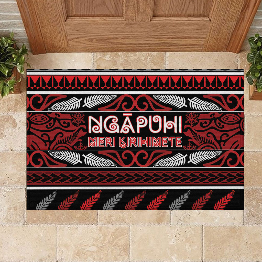 Ngapuhi Aotearoa Meri Kirihimete Rubber Doormat Maori Silver Fern Koru Tribal Pattern