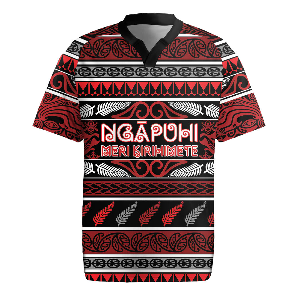 Personalised Ngapuhi Aotearoa Meri Kirihimete Rugby Jersey Maori Silver Fern Koru Tribal Pattern