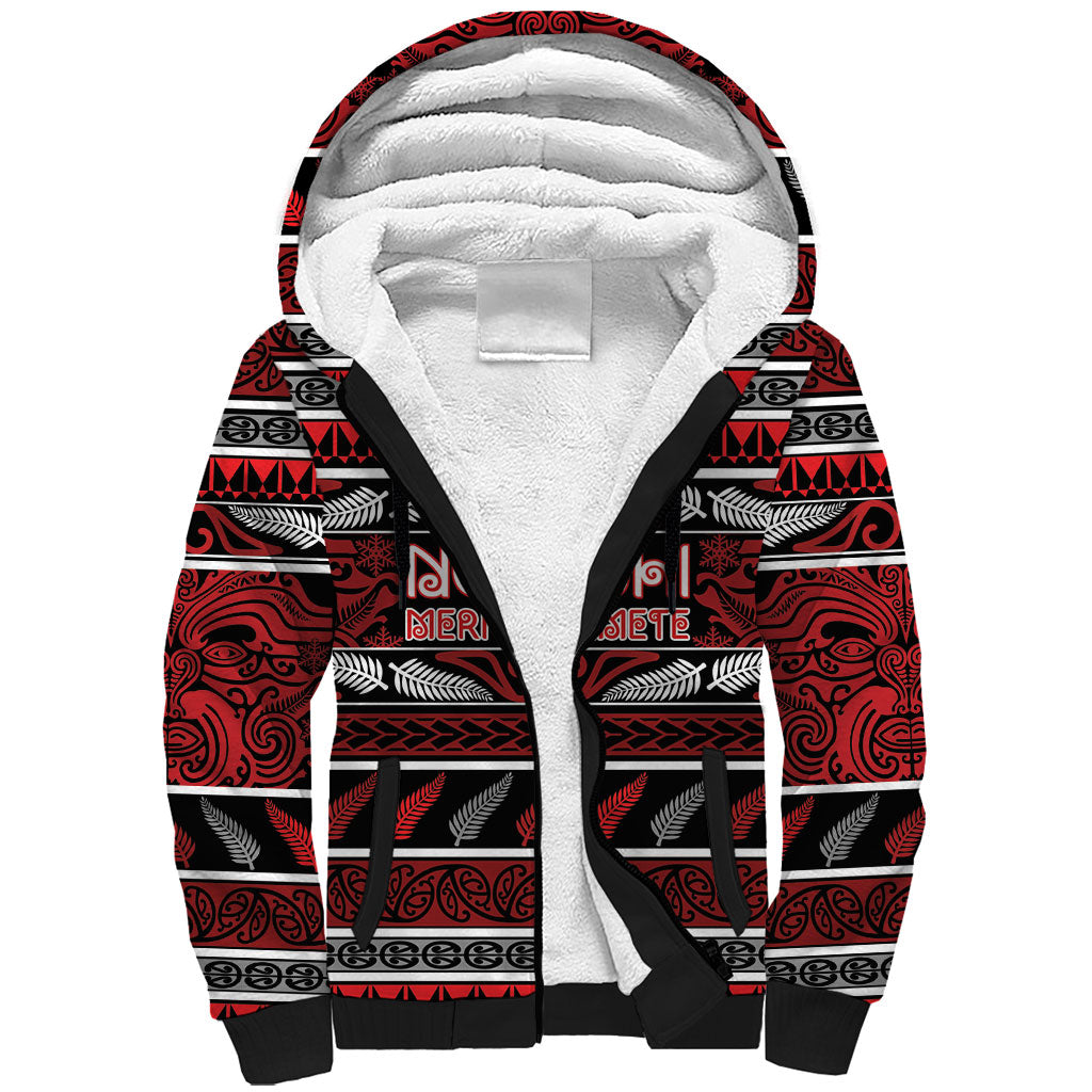 Personalised Ngapuhi Aotearoa Meri Kirihimete Sherpa Hoodie Maori Silver Fern Koru Tribal Pattern