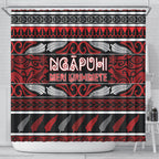 Ngapuhi Aotearoa Meri Kirihimete Shower Curtain Maori Silver Fern Koru Tribal Pattern