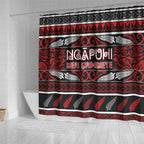 Ngapuhi Aotearoa Meri Kirihimete Shower Curtain Maori Silver Fern Koru Tribal Pattern