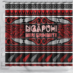 Ngapuhi Aotearoa Meri Kirihimete Shower Curtain Maori Silver Fern Koru Tribal Pattern