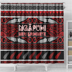 Ngapuhi Aotearoa Meri Kirihimete Shower Curtain Maori Silver Fern Koru Tribal Pattern