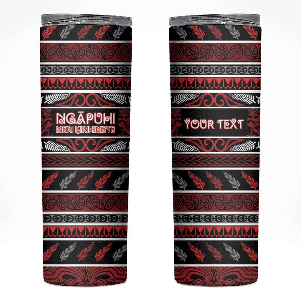 Personalised Ngapuhi Aotearoa Meri Kirihimete Skinny Tumbler Maori Silver Fern Koru Tribal Pattern