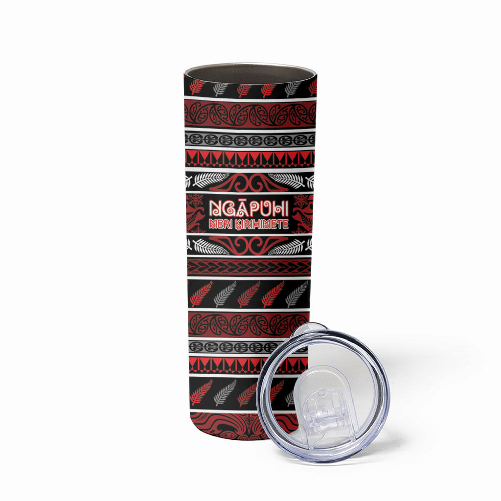 Personalised Ngapuhi Aotearoa Meri Kirihimete Skinny Tumbler Maori Silver Fern Koru Tribal Pattern