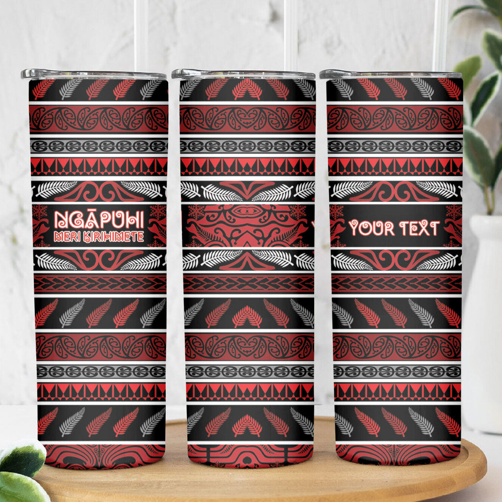 Personalised Ngapuhi Aotearoa Meri Kirihimete Skinny Tumbler Maori Silver Fern Koru Tribal Pattern