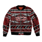 Personalised Ngapuhi Aotearoa Meri Kirihimete Sleeve Zip Bomber Jacket Maori Silver Fern Koru Tribal Pattern