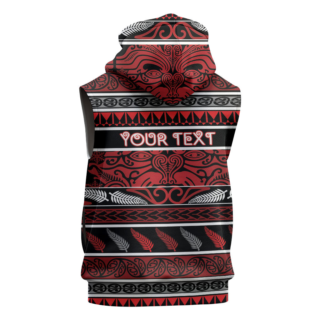 Personalised Ngapuhi Aotearoa Meri Kirihimete Sleeveless Hoodie Maori Silver Fern Koru Tribal Pattern