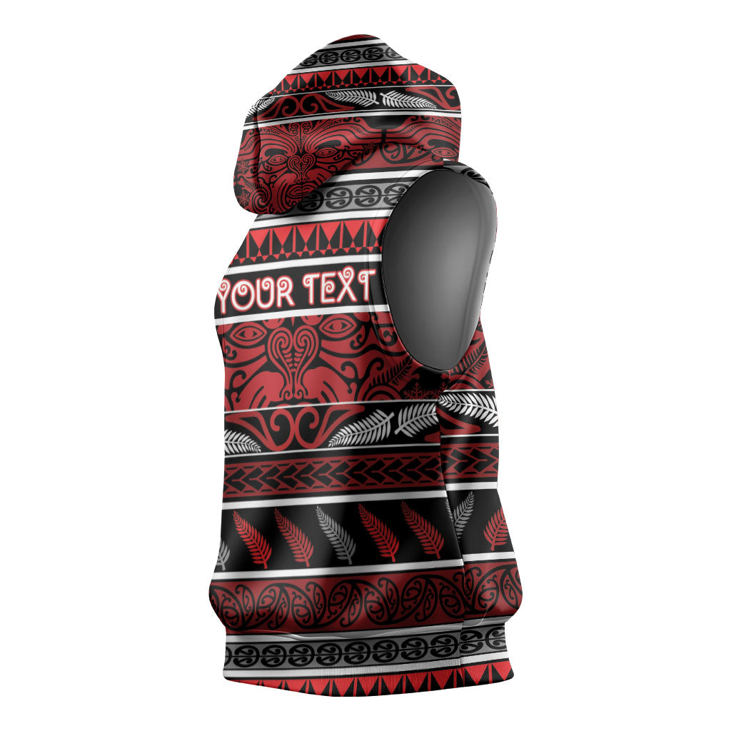 Personalised Ngapuhi Aotearoa Meri Kirihimete Sleeveless Hoodie Maori Silver Fern Koru Tribal Pattern
