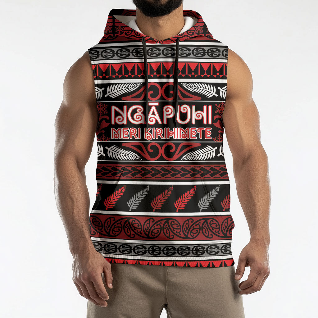 Personalised Ngapuhi Aotearoa Meri Kirihimete Sleeveless Hoodie Maori Silver Fern Koru Tribal Pattern