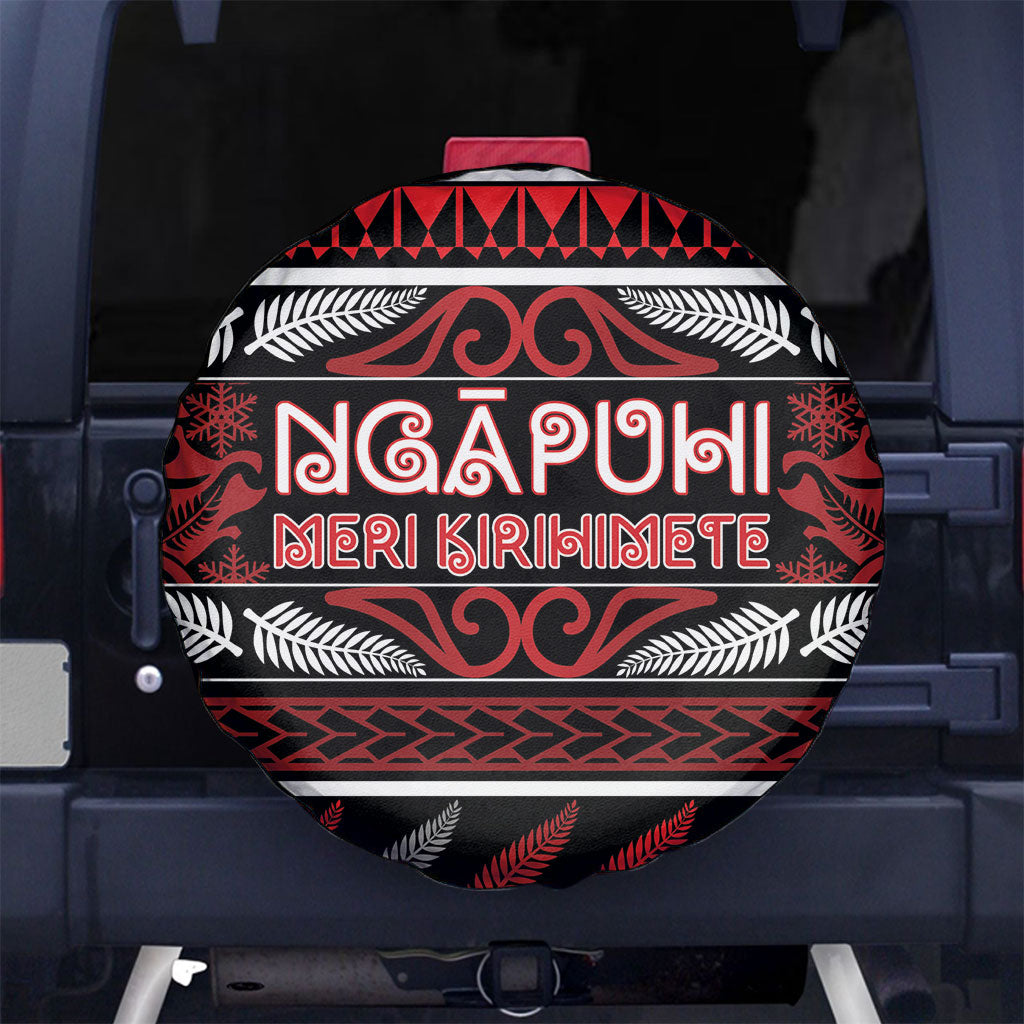 Ngapuhi Aotearoa Meri Kirihimete Spare Tire Cover Maori Silver Fern Koru Tribal Pattern