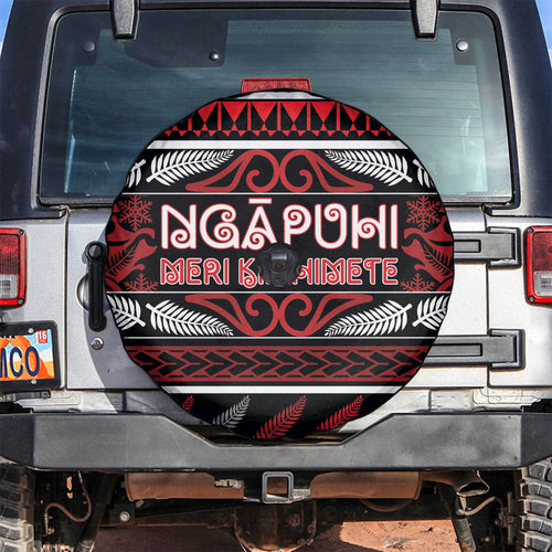 Ngapuhi Aotearoa Meri Kirihimete Spare Tire Cover Maori Silver Fern Koru Tribal Pattern