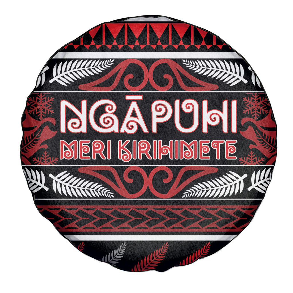 Ngapuhi Aotearoa Meri Kirihimete Spare Tire Cover Maori Silver Fern Koru Tribal Pattern