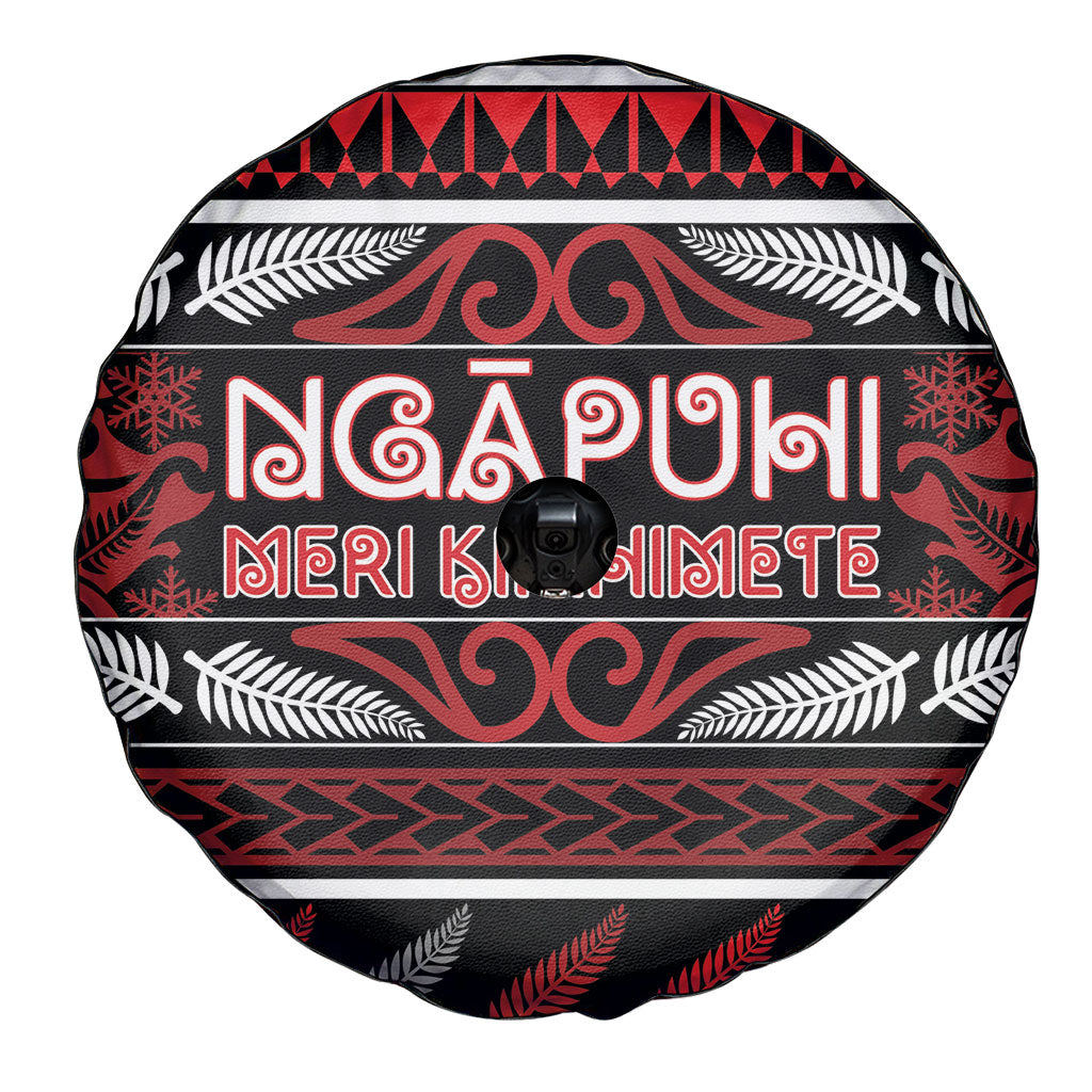 Ngapuhi Aotearoa Meri Kirihimete Spare Tire Cover Maori Silver Fern Koru Tribal Pattern