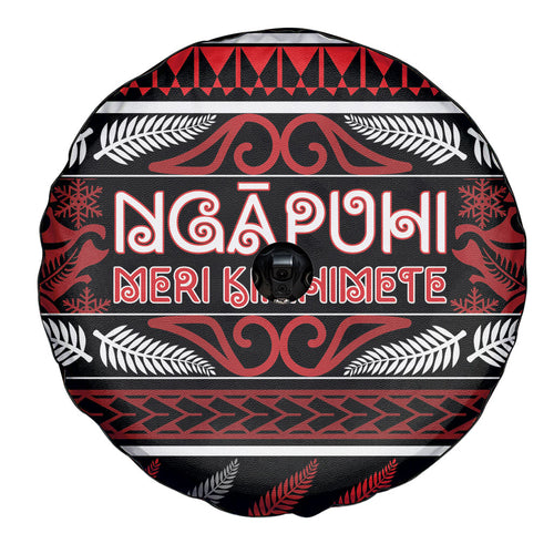 Ngapuhi Aotearoa Meri Kirihimete Spare Tire Cover Maori Silver Fern Koru Tribal Pattern