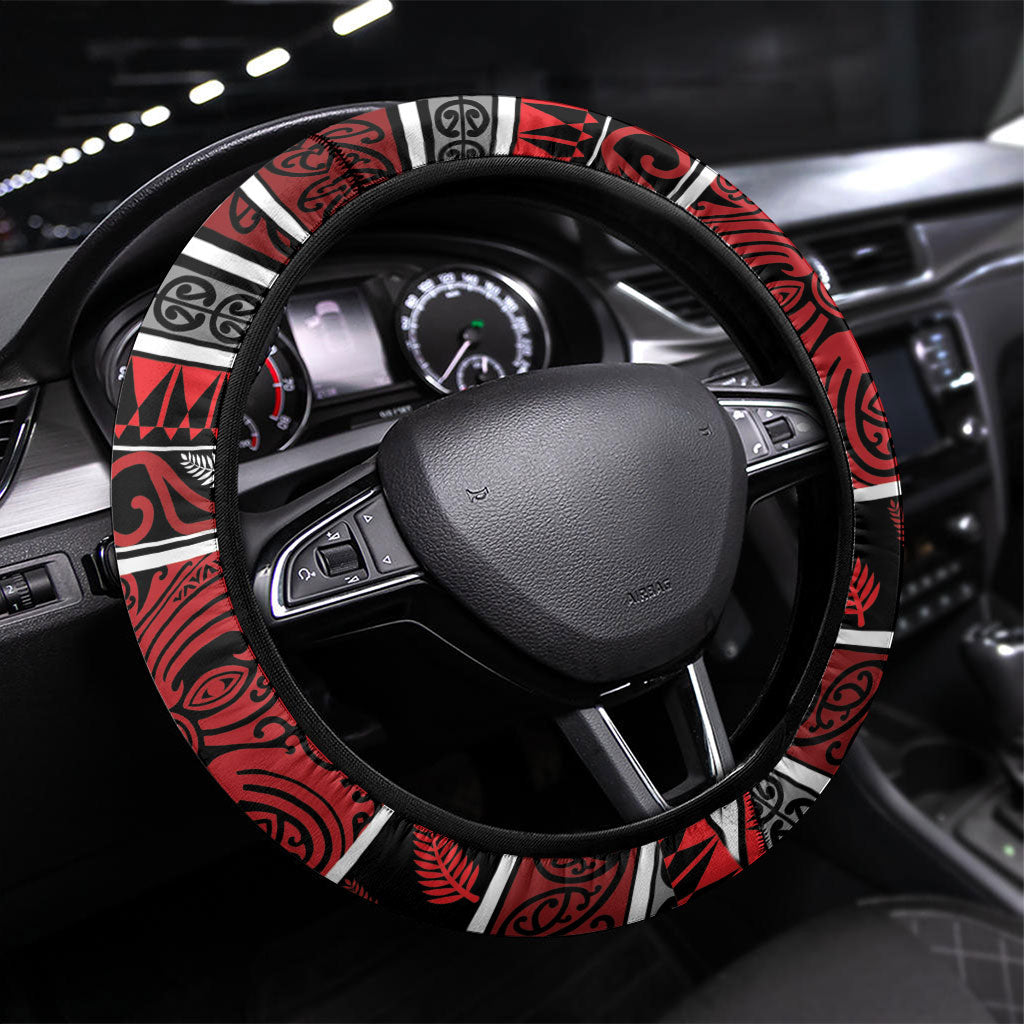 Ngapuhi Aotearoa Meri Kirihimete Steering Wheel Cover Maori Silver Fern Koru Tribal Pattern
