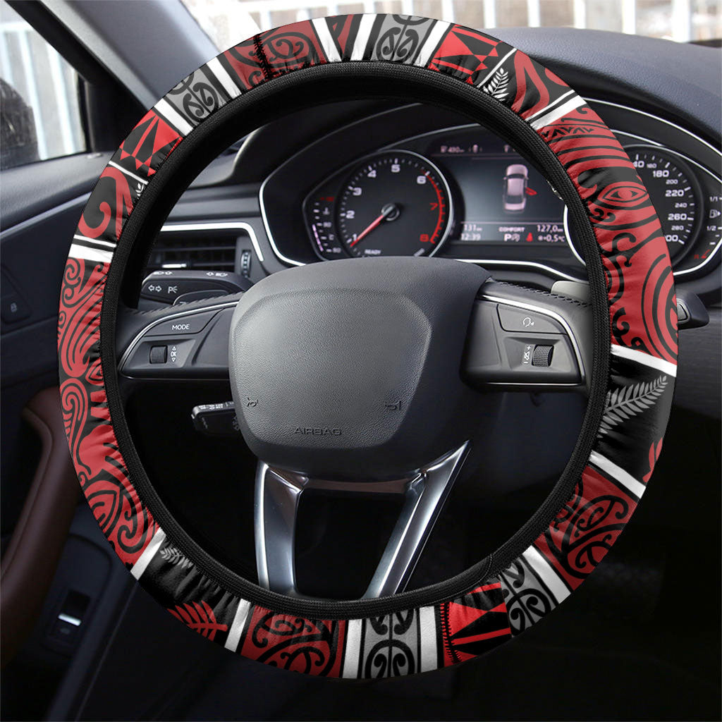 Ngapuhi Aotearoa Meri Kirihimete Steering Wheel Cover Maori Silver Fern Koru Tribal Pattern