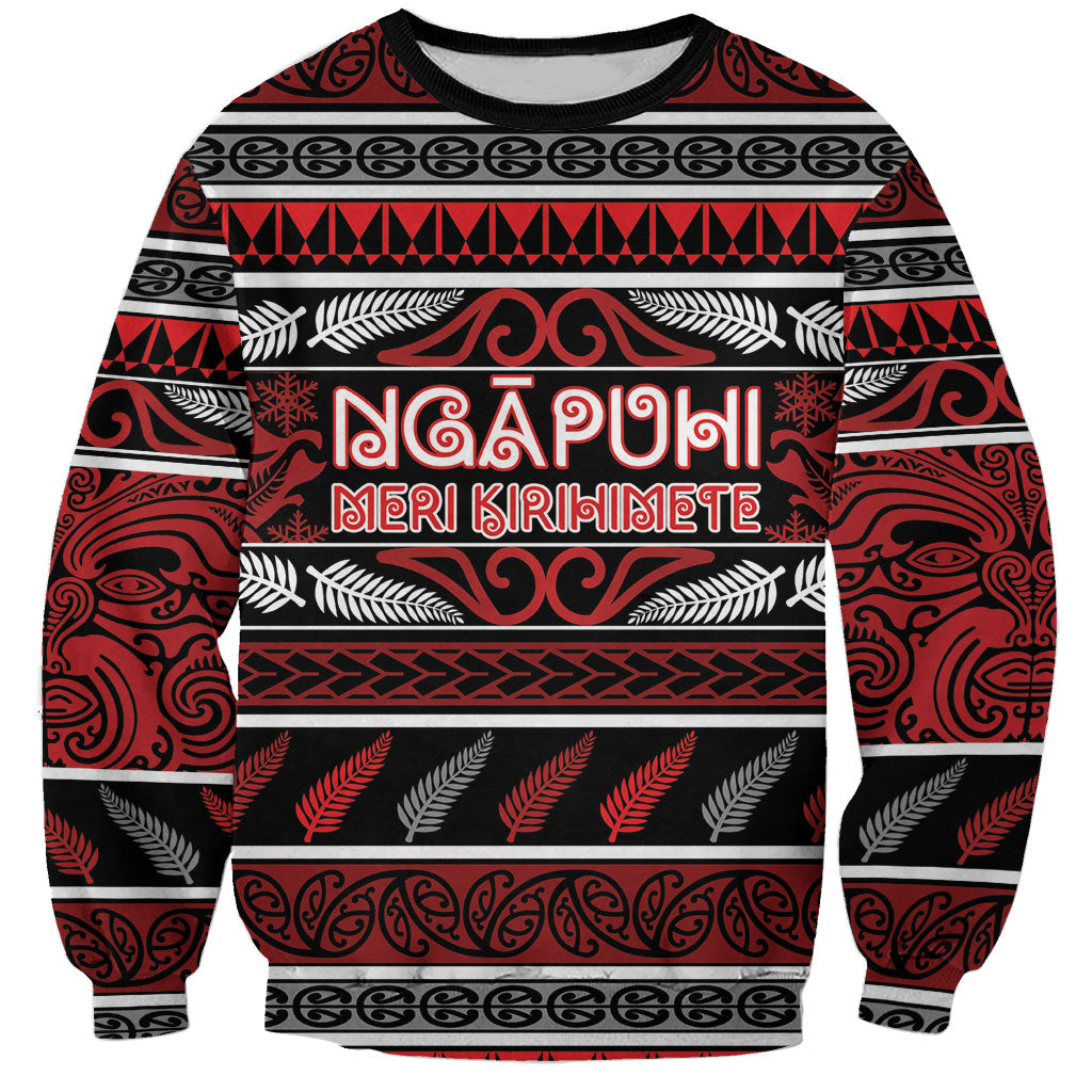Personalised Ngapuhi Aotearoa Meri Kirihimete Sweatshirt Maori Silver Fern Koru Tribal Pattern