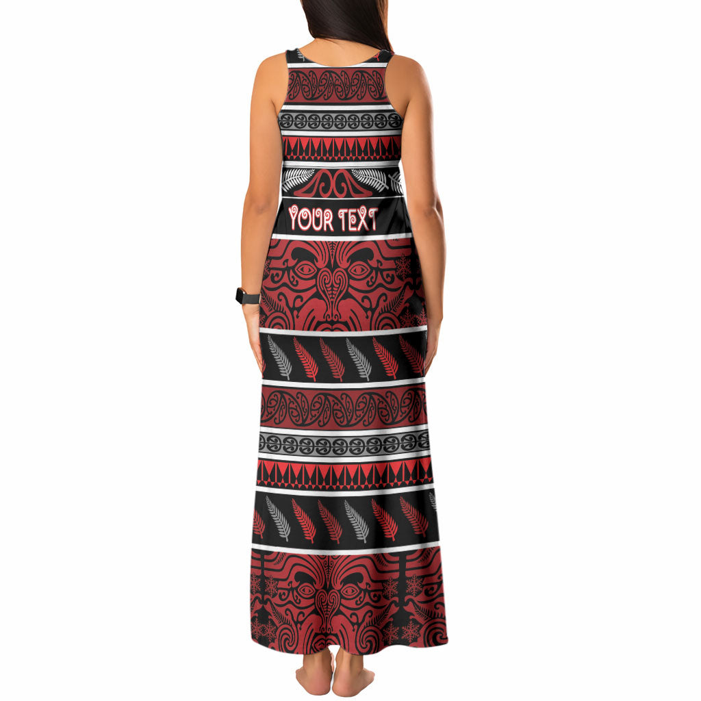 Personalised Ngapuhi Aotearoa Meri Kirihimete Tank Maxi Dress Maori Silver Fern Koru Tribal Pattern