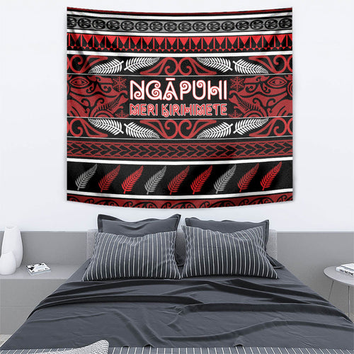 Ngapuhi Aotearoa Meri Kirihimete Tapestry Maori Silver Fern Koru Tribal Pattern