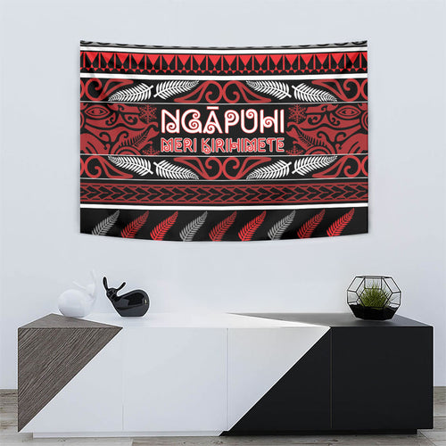 Ngapuhi Aotearoa Meri Kirihimete Tapestry Maori Silver Fern Koru Tribal Pattern