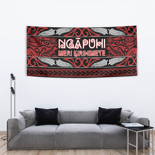 Ngapuhi Aotearoa Meri Kirihimete Tapestry Maori Silver Fern Koru Tribal Pattern