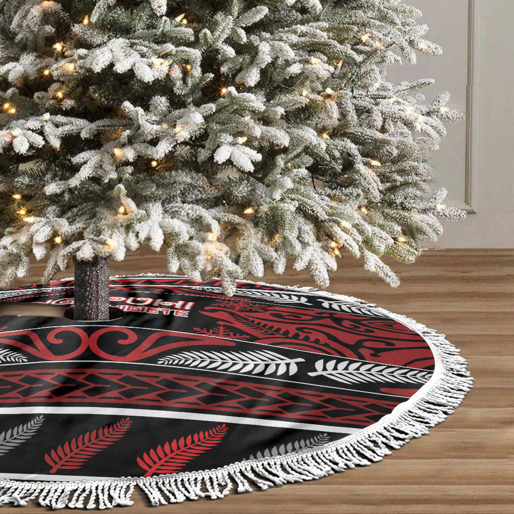 Ngapuhi Aotearoa Meri Kirihimete Tree Skirt Maori Silver Fern Koru Tribal Pattern