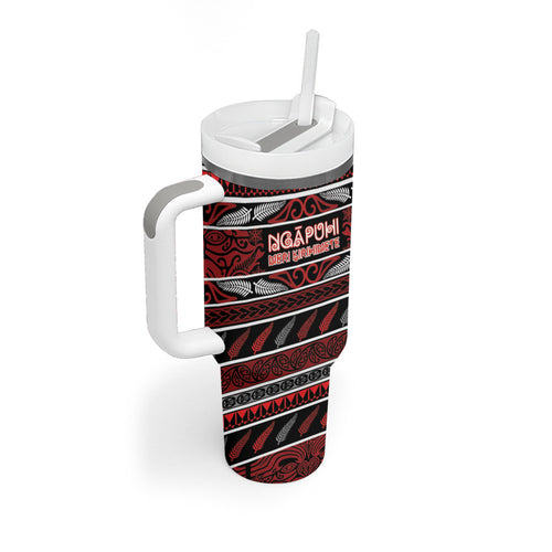 Personalised Ngapuhi Aotearoa Meri Kirihimete Tumbler With Handle Maori Silver Fern Koru Tribal Pattern