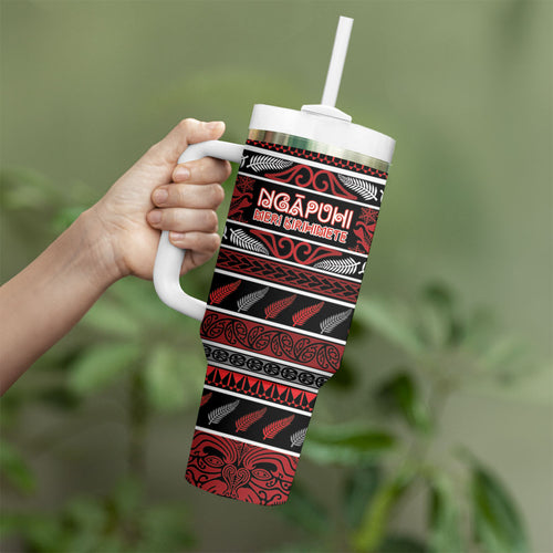 Personalised Ngapuhi Aotearoa Meri Kirihimete Tumbler With Handle Maori Silver Fern Koru Tribal Pattern