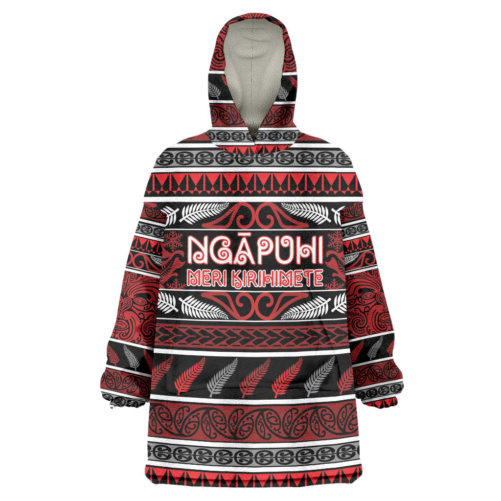 Personalised Ngapuhi Aotearoa Meri Kirihimete Wearable Blanket Hoodie Maori Silver Fern Koru Tribal Pattern