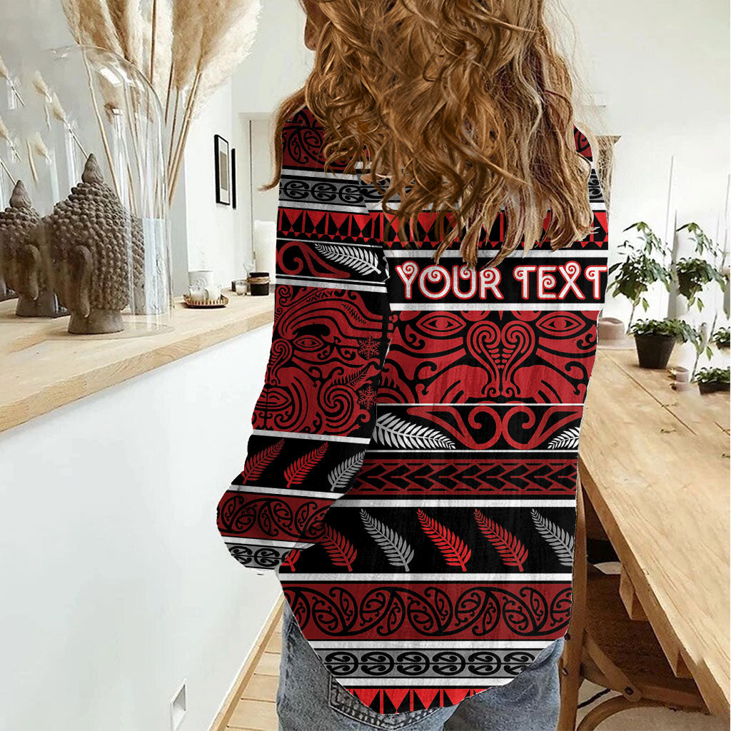 Personalised Ngapuhi Aotearoa Meri Kirihimete Women Casual Shirt Maori Silver Fern Koru Tribal Pattern