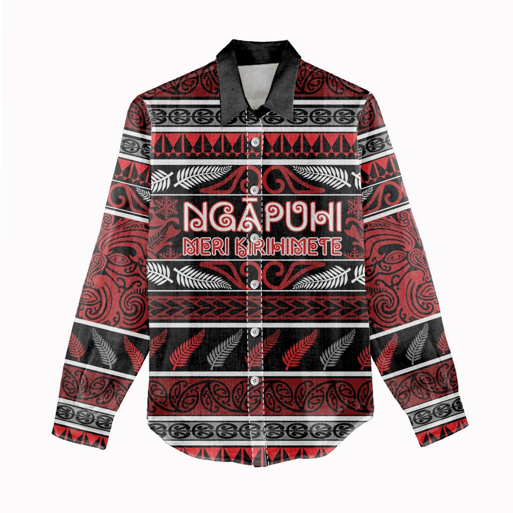 Personalised Ngapuhi Aotearoa Meri Kirihimete Women Casual Shirt Maori Silver Fern Koru Tribal Pattern