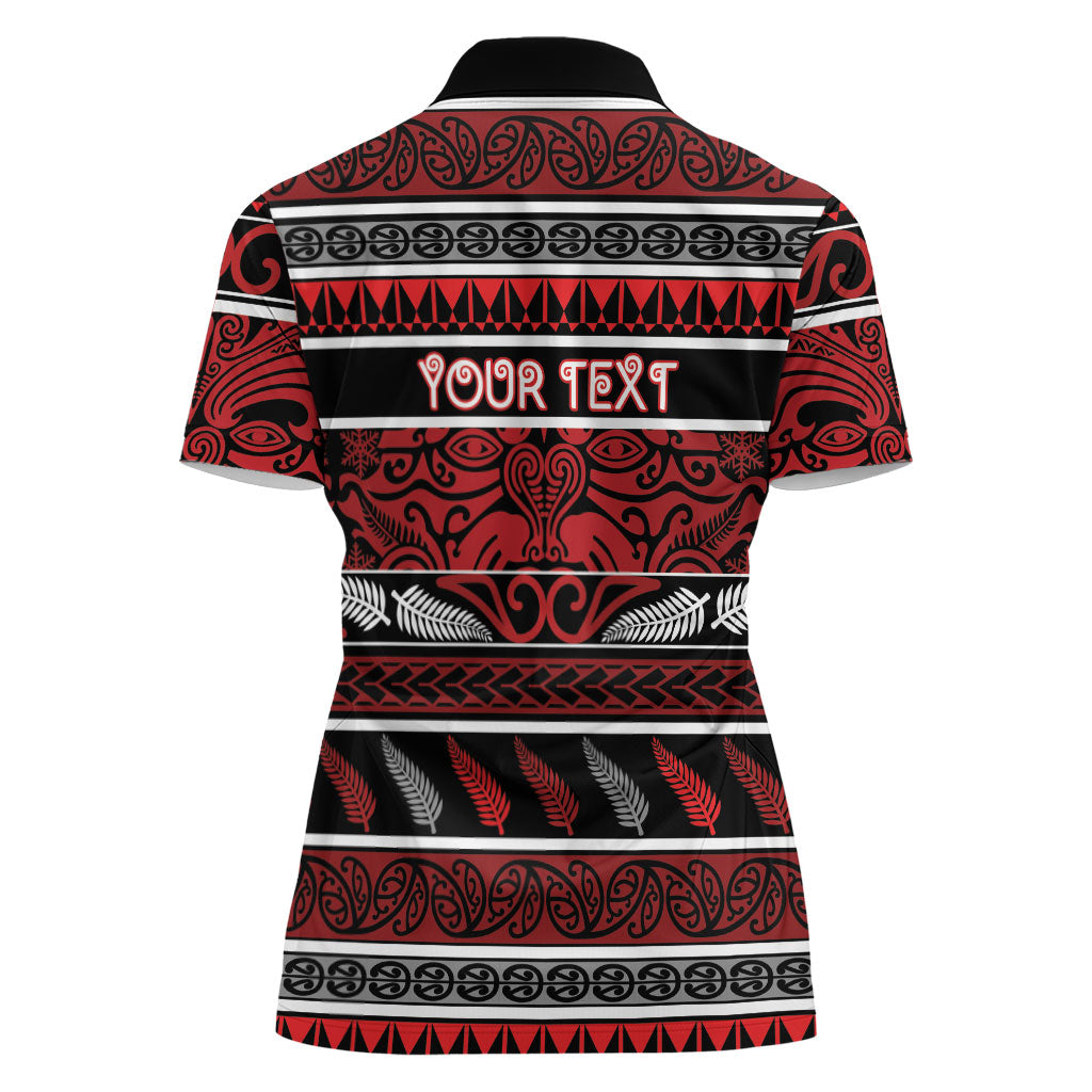 Personalised Ngapuhi Aotearoa Meri Kirihimete Women Polo Shirt Maori Silver Fern Koru Tribal Pattern