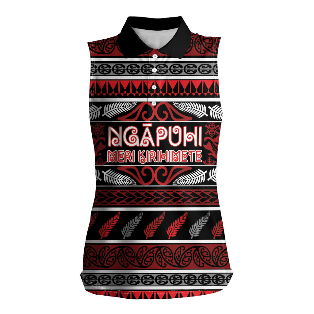 Personalised Ngapuhi Aotearoa Meri Kirihimete Women Sleeveless Polo Shirt Maori Silver Fern Koru Tribal Pattern