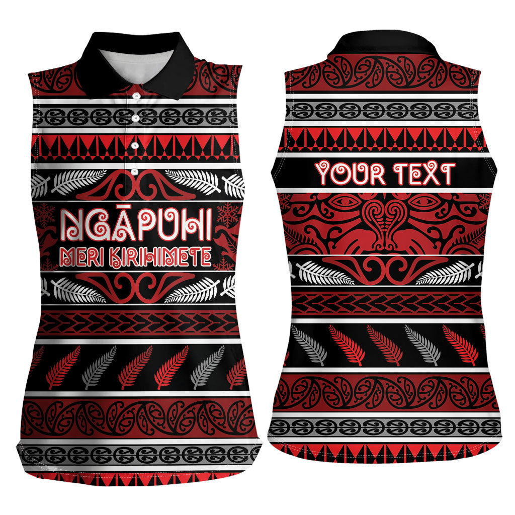 Personalised Ngapuhi Aotearoa Meri Kirihimete Women Sleeveless Polo Shirt Maori Silver Fern Koru Tribal Pattern
