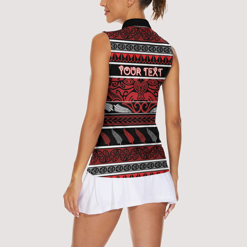 Personalised Ngapuhi Aotearoa Meri Kirihimete Women Sleeveless Polo Shirt Maori Silver Fern Koru Tribal Pattern