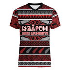 Personalised Ngapuhi Aotearoa Meri Kirihimete Women V-Neck T-Shirt Maori Silver Fern Koru Tribal Pattern