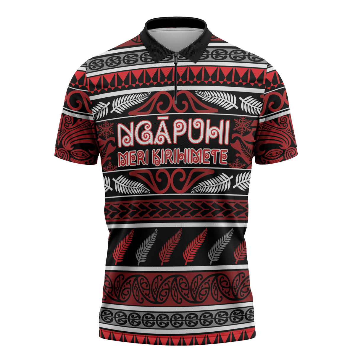 Personalised Ngapuhi Aotearoa Meri Kirihimete Zipper Polo Shirt Maori Silver Fern Koru Tribal Pattern