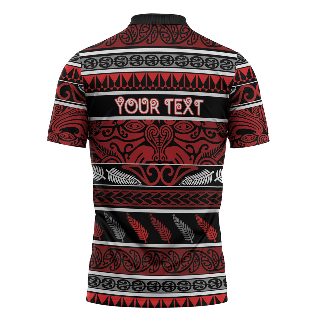Personalised Ngapuhi Aotearoa Meri Kirihimete Zipper Polo Shirt Maori Silver Fern Koru Tribal Pattern