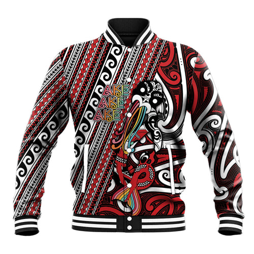 Personalised Maori Language Week Baseball Jacket Ake Ake Ake Tribal Patterns