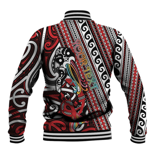 Personalised Maori Language Week Baseball Jacket Ake Ake Ake Tribal Patterns