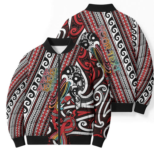Personalised Maori Language Week Bomber Puffer Jacket Ake Ake Ake Tribal Patterns