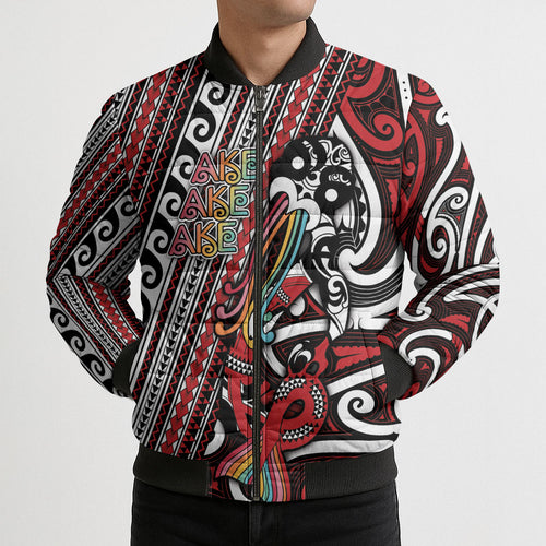 Personalised Maori Language Week Bomber Puffer Jacket Ake Ake Ake Tribal Patterns