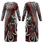 Personalised Maori Language Week Couples Matching Long Sleeve Bodycon Dress and Hawaiian Shirt Ake Ake Ake Tribal Patterns