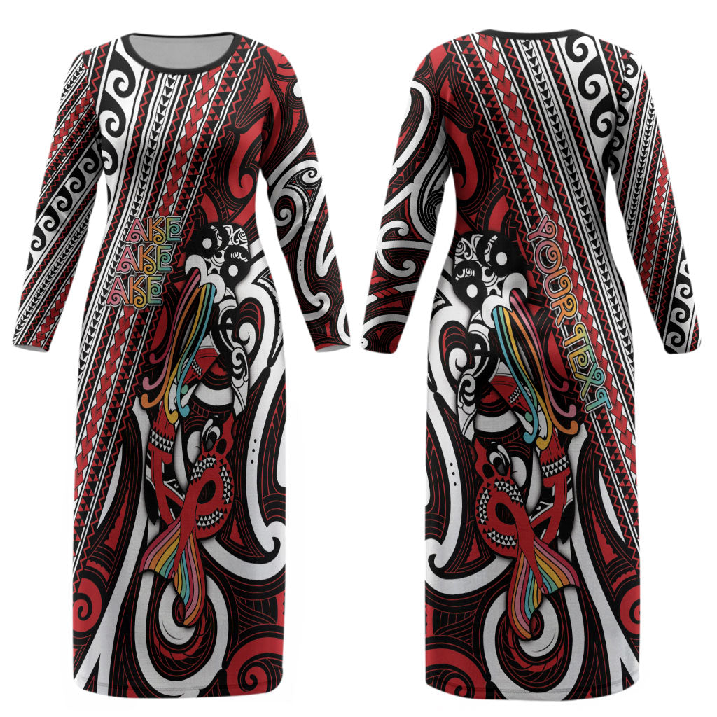 Personalised Maori Language Week Couples Matching Long Sleeve Bodycon Dress and Hawaiian Shirt Ake Ake Ake Tribal Patterns
