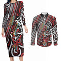 Personalised Maori Language Week Couples Matching Long Sleeve Bodycon Dress and Long Sleeve Button Shirt Ake Ake Ake Tribal Patterns