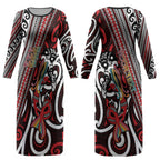 Personalised Maori Language Week Couples Matching Long Sleeve Bodycon Dress and Long Sleeve Button Shirt Ake Ake Ake Tribal Patterns