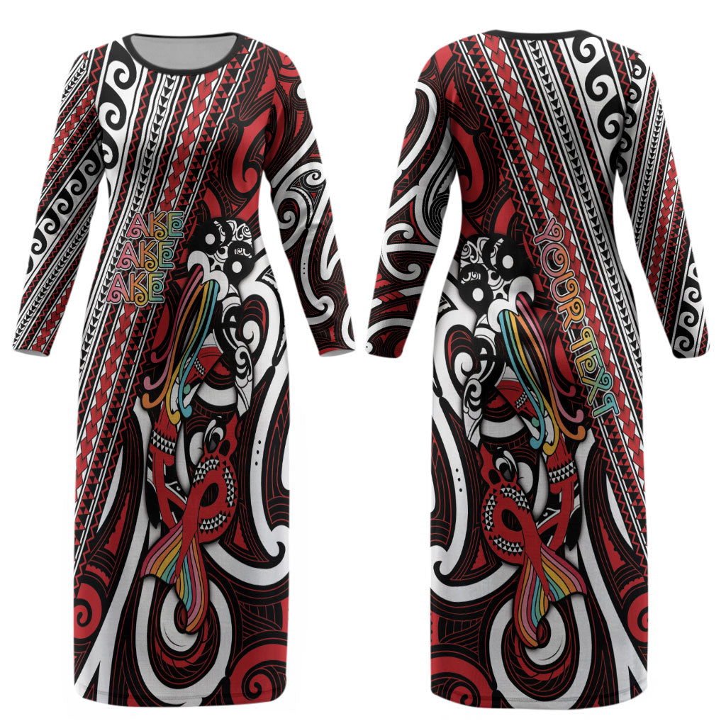 Personalised Maori Language Week Couples Matching Long Sleeve Bodycon Dress and Long Sleeve Button Shirt Ake Ake Ake Tribal Patterns