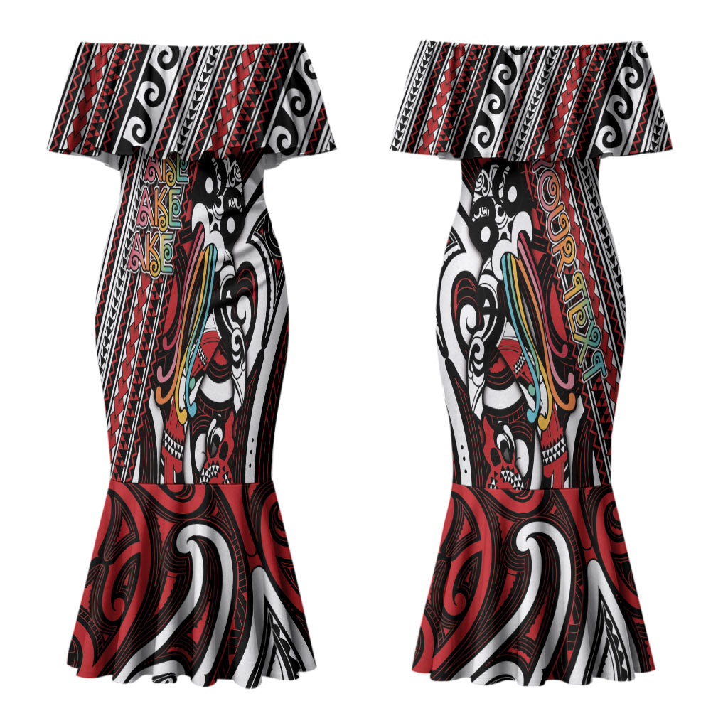 Personalised Maori Language Week Couples Matching Mermaid Dress and Long Sleeve Button Shirt Ake Ake Ake Tribal Patterns